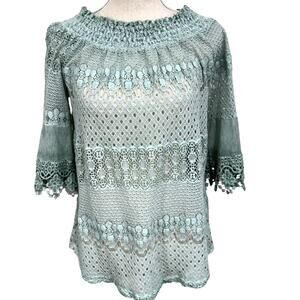 "SCANDAL" ITALY,Sage Lace Shirt, Cottage Core,Fairy,Flare‎ Sleeves,Feminine